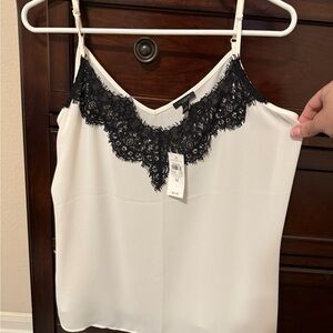 Ann Taylor Elegant Black and White Lace Trim Cami Top